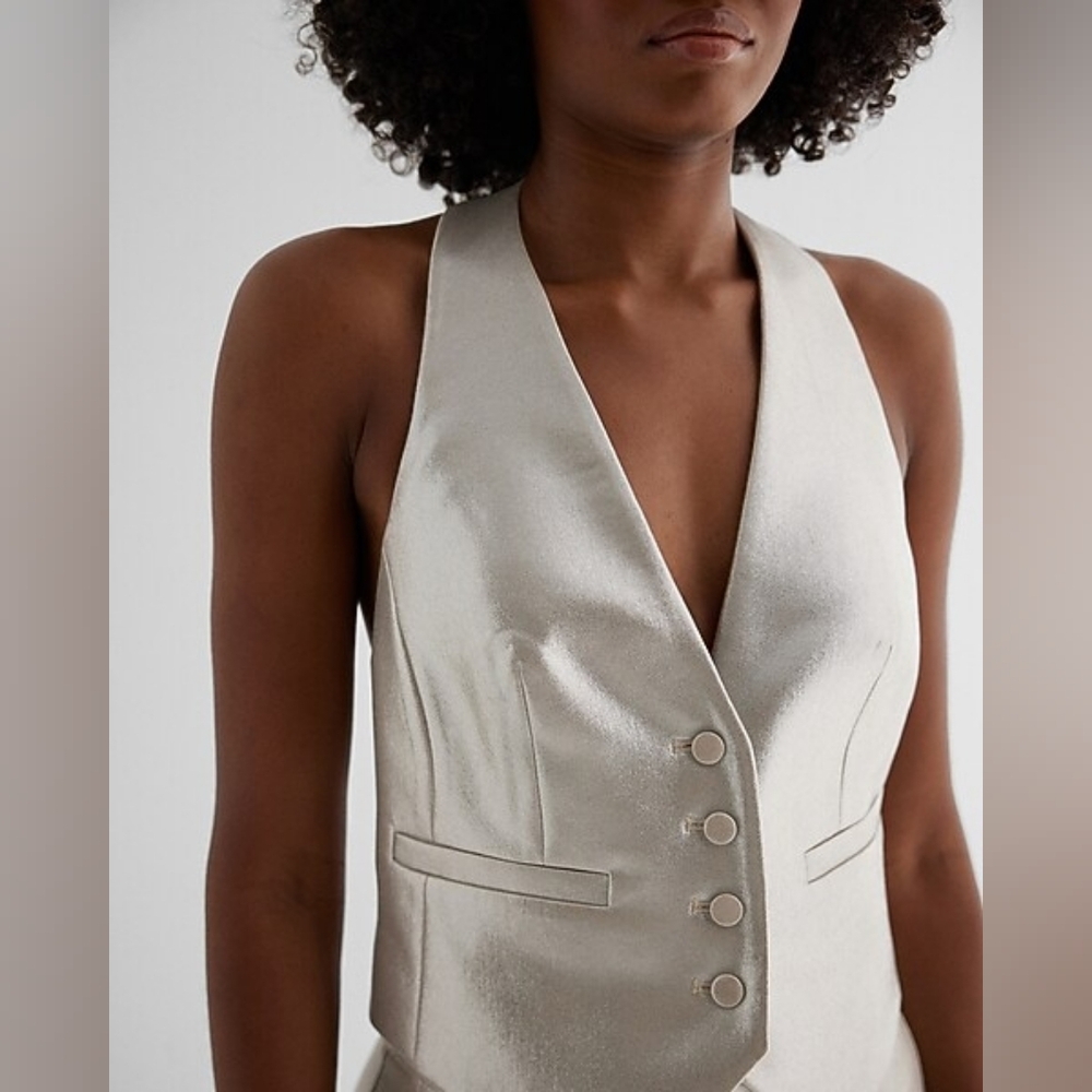 Metallic Button Front Halter Vest - image 5